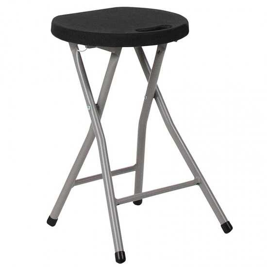 2 Pack Foldable Stool with Black Plastic Seat and Titanium Gray Frame