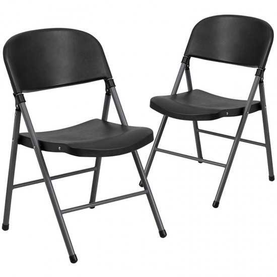 2 Pack 330 lb. Capacity Black Plastic Folding Chair with Charcoal Frame