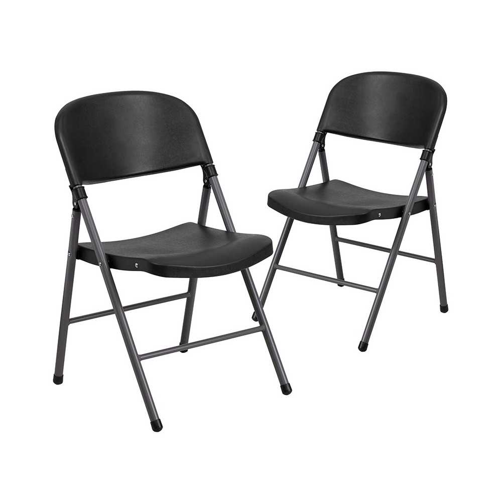 2 Pack 330 lb. Capacity Black Plastic Folding Chair with Charcoal Frame