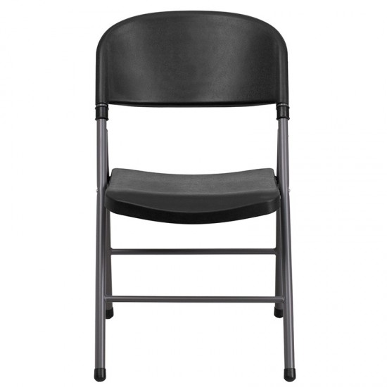 2 Pack 330 lb. Capacity Black Plastic Folding Chair with Charcoal Frame