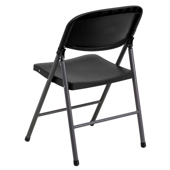 2 Pack 330 lb. Capacity Black Plastic Folding Chair with Charcoal Frame