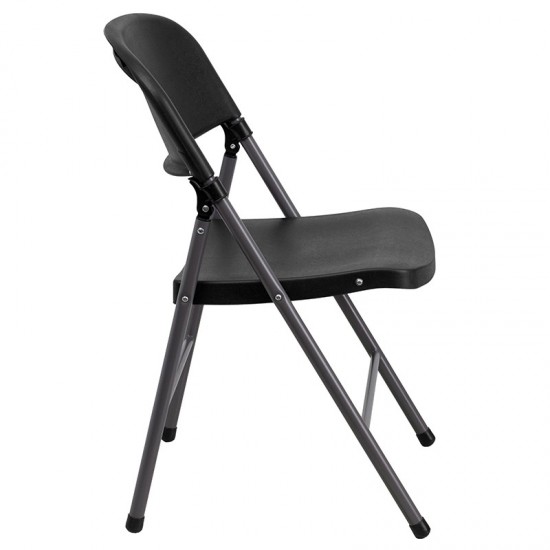 2 Pack 330 lb. Capacity Black Plastic Folding Chair with Charcoal Frame