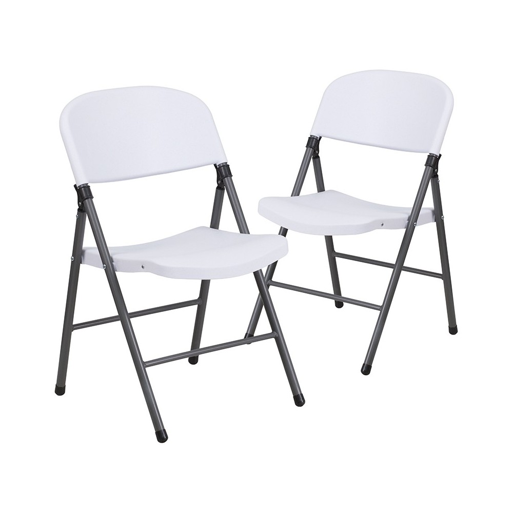 2 Pack 330 lb. Capacity Granite White Plastic Folding Chair with Charcoal Frame