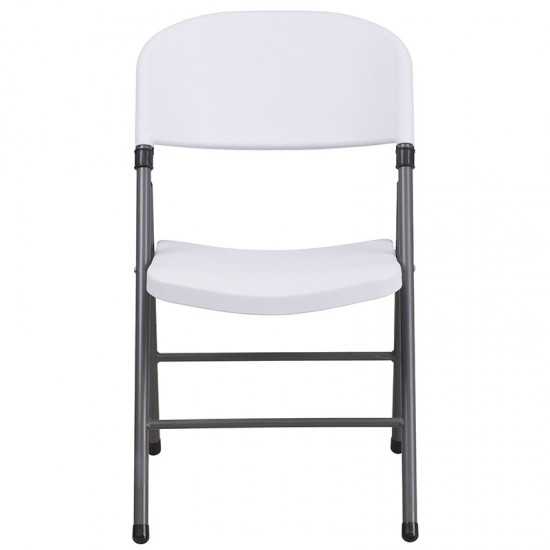 2 Pack 330 lb. Capacity Granite White Plastic Folding Chair with Charcoal Frame