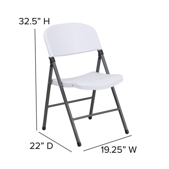 2 Pack 330 lb. Capacity Granite White Plastic Folding Chair with Charcoal Frame