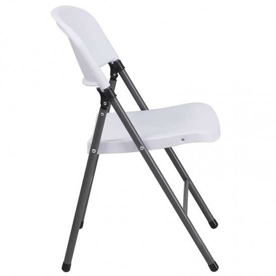 2 Pack 330 lb. Capacity Granite White Plastic Folding Chair with Charcoal Frame