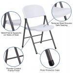 2 Pack 330 lb. Capacity Granite White Plastic Folding Chair with Charcoal Frame