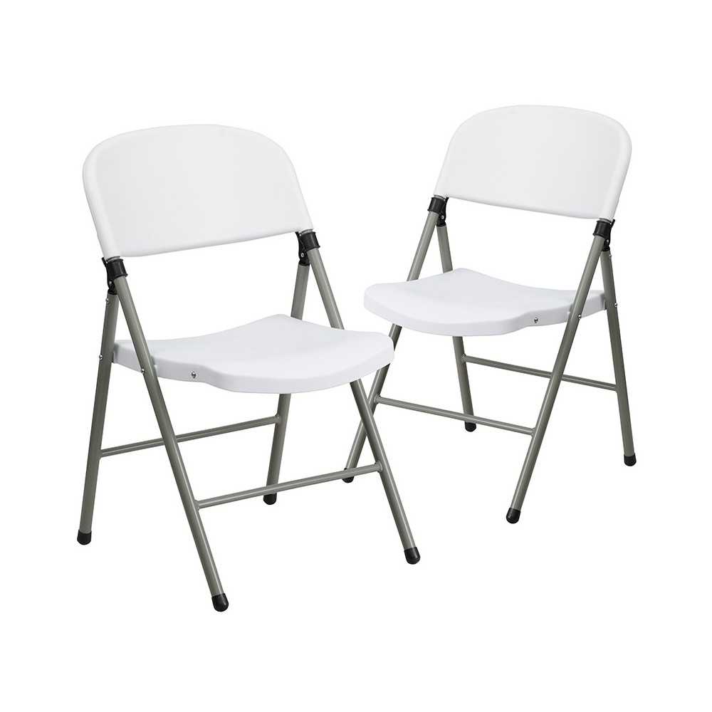 White Plastic Folding Chairs | Set of 2 Lightweight Folding Chairs with Gray Frame