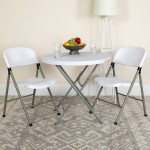 White Plastic Folding Chairs | Set of 2 Lightweight Folding Chairs with Gray Frame