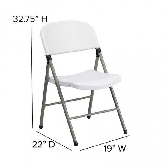 White Plastic Folding Chairs | Set of 2 Lightweight Folding Chairs with Gray Frame