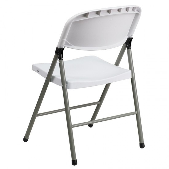 White Plastic Folding Chairs | Set of 2 Lightweight Folding Chairs with Gray Frame