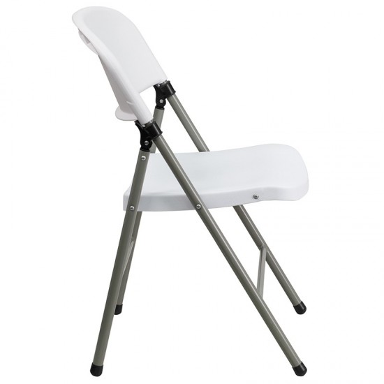 White Plastic Folding Chairs | Set of 2 Lightweight Folding Chairs with Gray Frame