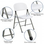 White Plastic Folding Chairs | Set of 2 Lightweight Folding Chairs with Gray Frame