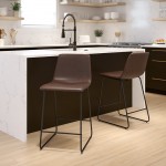 24 inch LeatherSoft Counter Height Barstools in Dark Brown, Set of 2