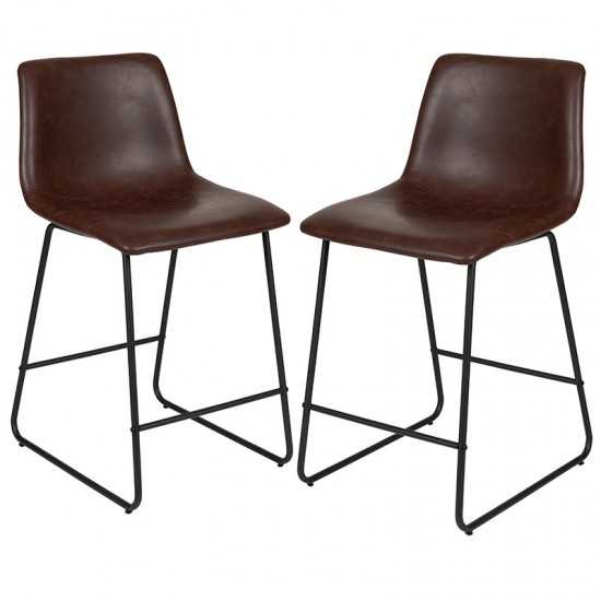 24 inch LeatherSoft Counter Height Barstools in Dark Brown, Set of 2