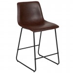 24 inch LeatherSoft Counter Height Barstools in Dark Brown, Set of 2