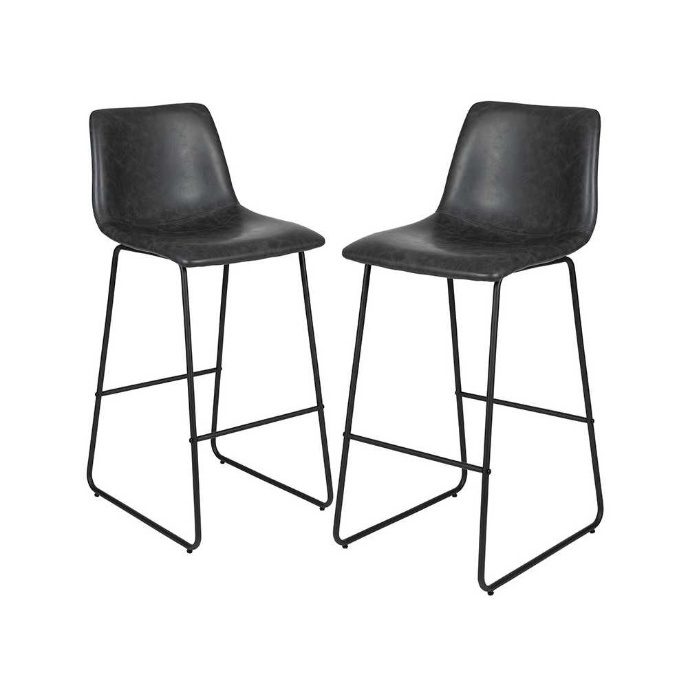30 inch LeatherSoft Bar Height Barstools in Gray, Set of 2 30 inch LeatherSoft Bar Height Barstools in Gray, Set of 2