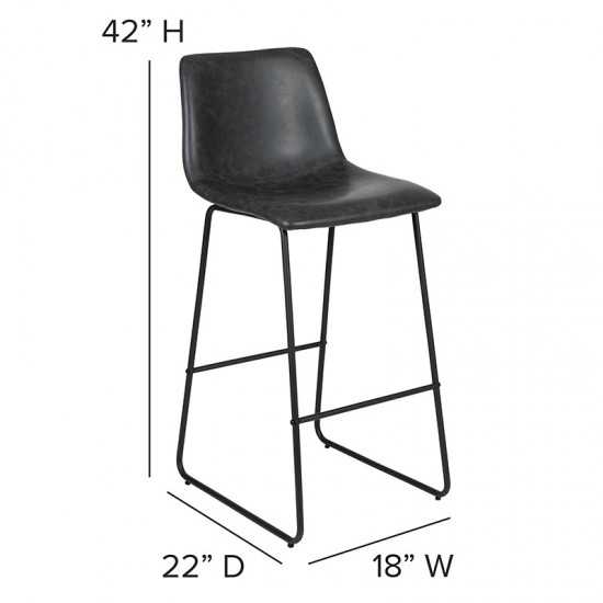 30 inch LeatherSoft Bar Height Barstools in Gray, Set of 2