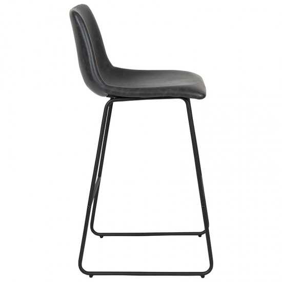 30 inch LeatherSoft Bar Height Barstools in Gray, Set of 2