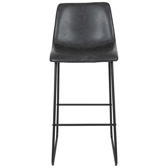 30 inch LeatherSoft Bar Height Barstools in Gray, Set of 2