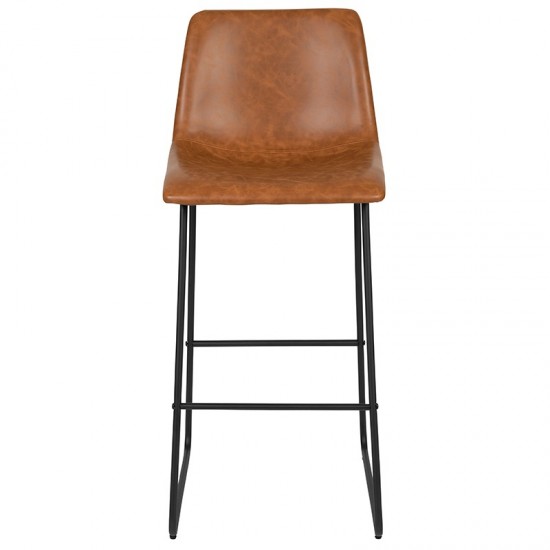 30 inch LeatherSoft Bar Height Barstools in Light Brown, Set of 2