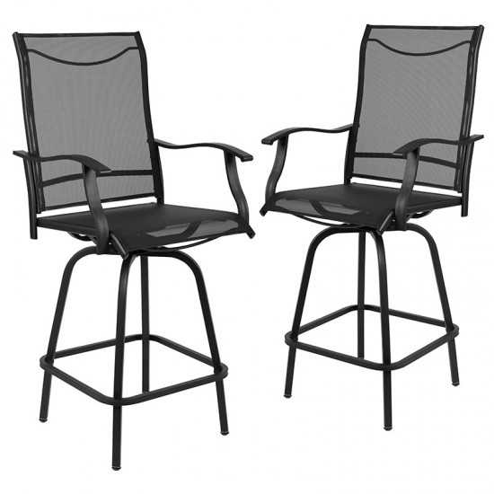 30" All-Weather Patio Swivel Outdoor Stools, Black, Set of 2