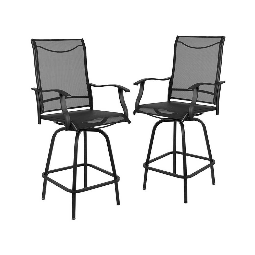 30" All-Weather Patio Swivel Outdoor Stools, Black, Set of 2