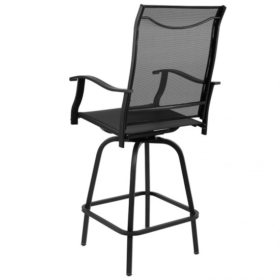 30" All-Weather Patio Swivel Outdoor Stools, Black, Set of 2