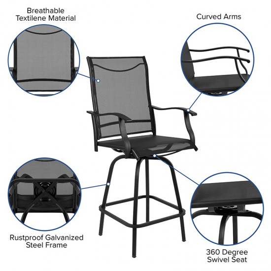 30" All-Weather Patio Swivel Outdoor Stools, Black, Set of 2