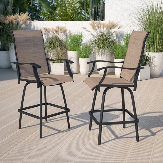 30" All-Weather Patio Swivel Outdoor Stools, Brown, Set of 2