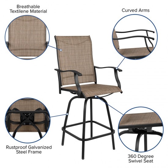 30" All-Weather Patio Swivel Outdoor Stools, Brown, Set of 2