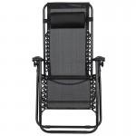 Adjustable Folding Mesh Zero Gravity Reclining Lounge Chair with Pillow and Cup Holder Tray in Black, Set of 2