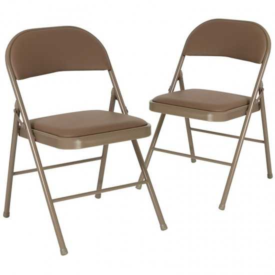 2 Pack Double Braced Beige Vinyl Folding Chair