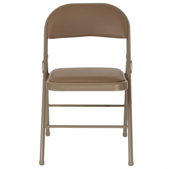 2 Pack Double Braced Beige Vinyl Folding Chair