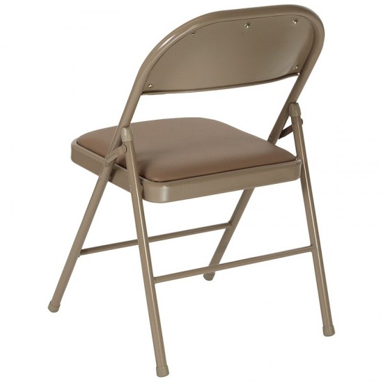 2 Pack Double Braced Beige Vinyl Folding Chair
