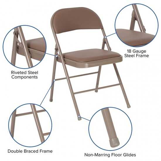 2 Pack Double Braced Beige Vinyl Folding Chair