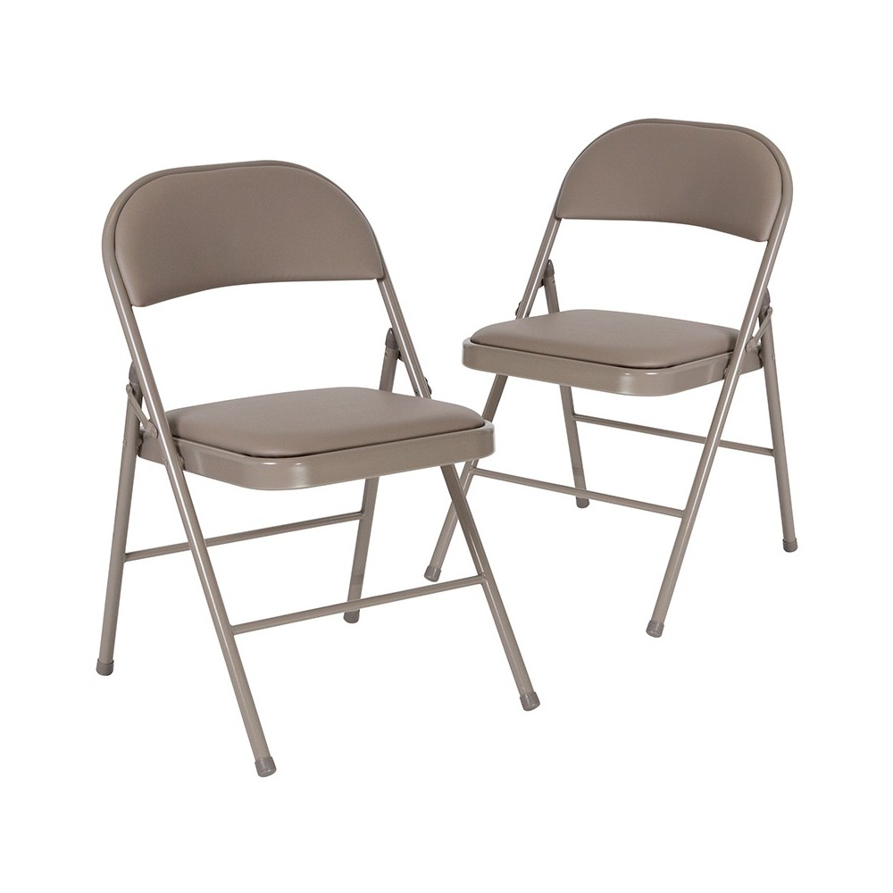 2 Pack Double Braced Gray Vinyl Folding Chair