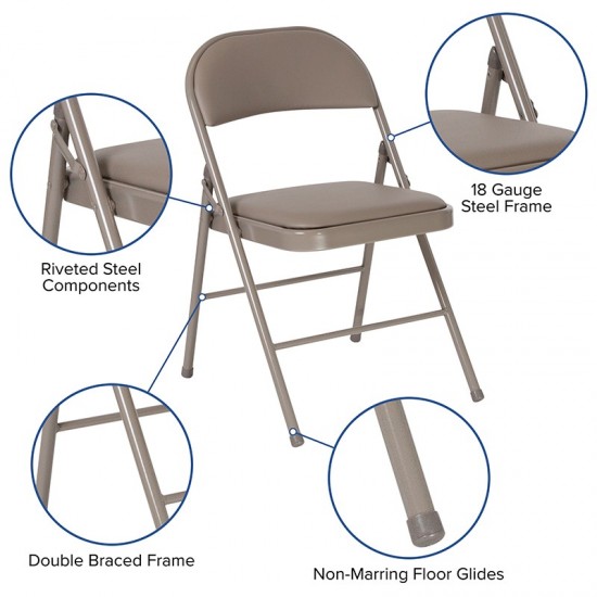 2 Pack Double Braced Gray Vinyl Folding Chair