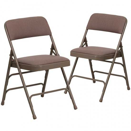 2 Pack Curved Triple Braced & Double Hinged Beige Fabric Metal Folding Chair