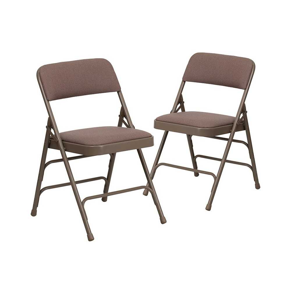 2 Pack Curved Triple Braced & Double Hinged Beige Fabric Metal Folding Chair