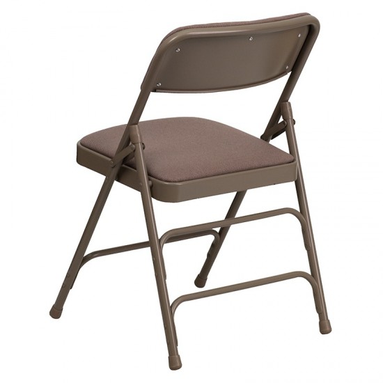 2 Pack Curved Triple Braced & Double Hinged Beige Fabric Metal Folding Chair