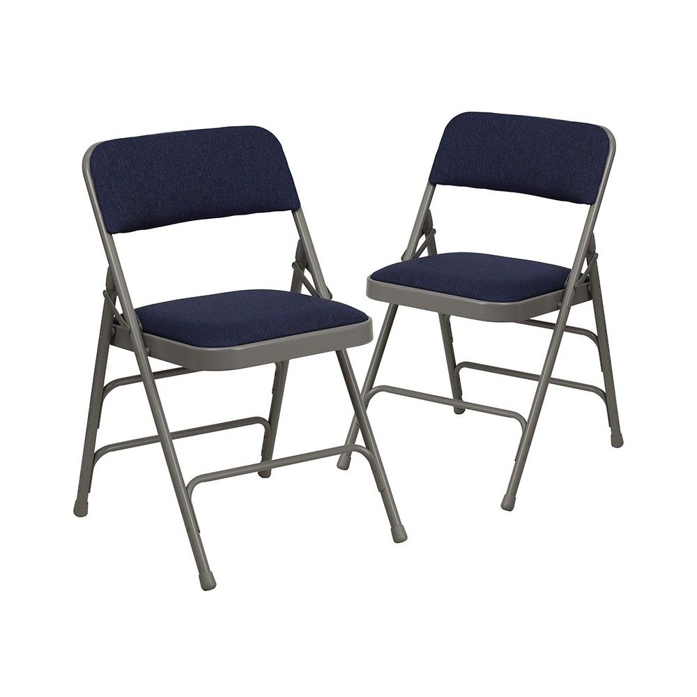 2 Pack Curved Triple Braced & Double Hinged Navy Fabric Metal Folding Chair