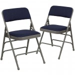 2 Pack Curved Triple Braced & Double Hinged Navy Fabric Metal Folding Chair