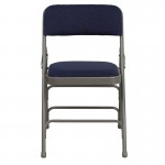 2 Pack Curved Triple Braced & Double Hinged Navy Fabric Metal Folding Chair