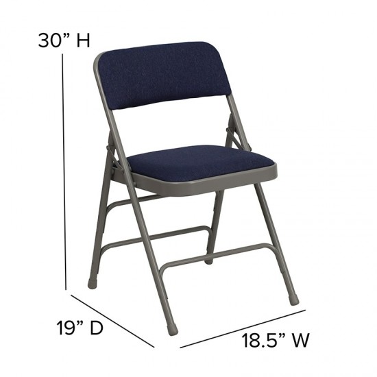 2 Pack Curved Triple Braced & Double Hinged Navy Fabric Metal Folding Chair