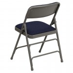 2 Pack Curved Triple Braced & Double Hinged Navy Fabric Metal Folding Chair