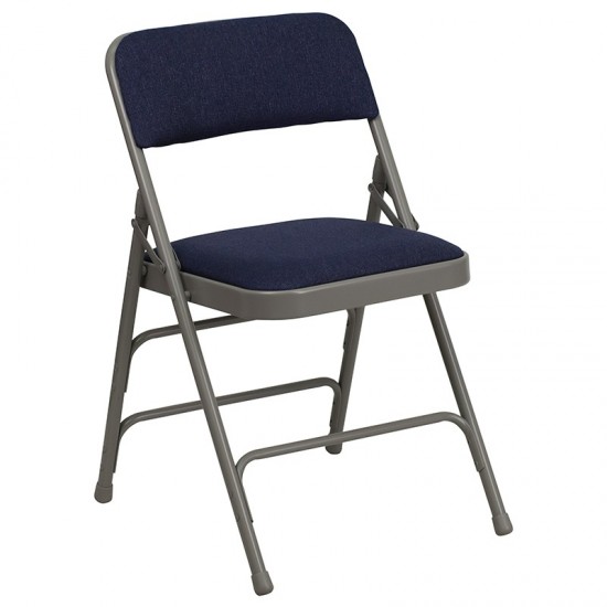 2 Pack Curved Triple Braced & Double Hinged Navy Fabric Metal Folding Chair