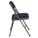 2 Pack Curved Triple Braced & Double Hinged Navy Fabric Metal Folding Chair