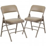 2 Pack Curved Triple Braced & Double Hinged Beige Vinyl Metal Folding Chair