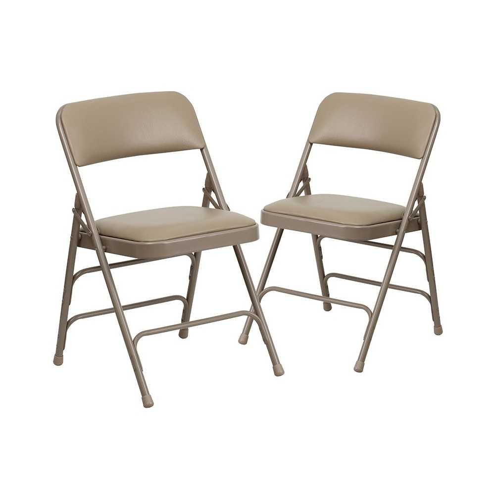 2 Pack Curved Triple Braced & Double Hinged Beige Vinyl Metal Folding Chair